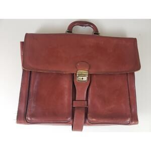 Vintage Leather Messenger Bag Brief Case Portfolio Brown Patterned Lining